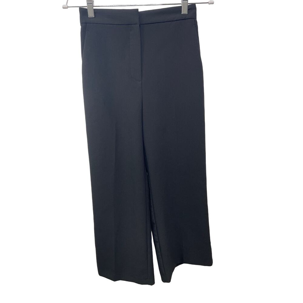 Zara Wide Leg Trouser‎ Pants High Waisted Flat Front Black Womens Size XS